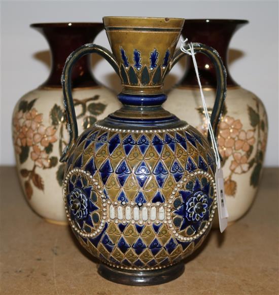 Doulton Lambeth stoneware vase and pair of Lovett vases